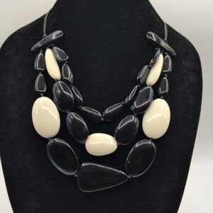 Chico's| Elegant Black and Cream Chunky Multi Strand Necklace